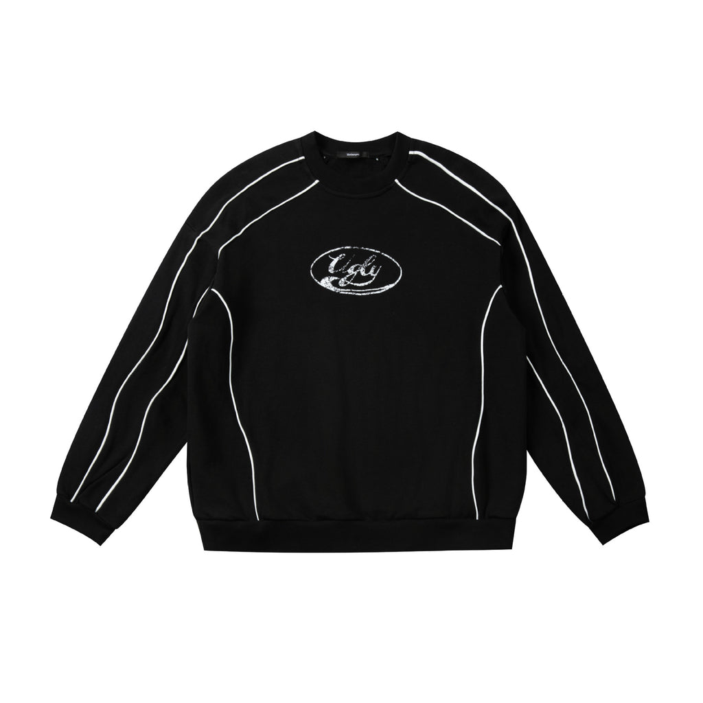 Embroidered Distressed Stitching Loose Round Neck Sweatshirt