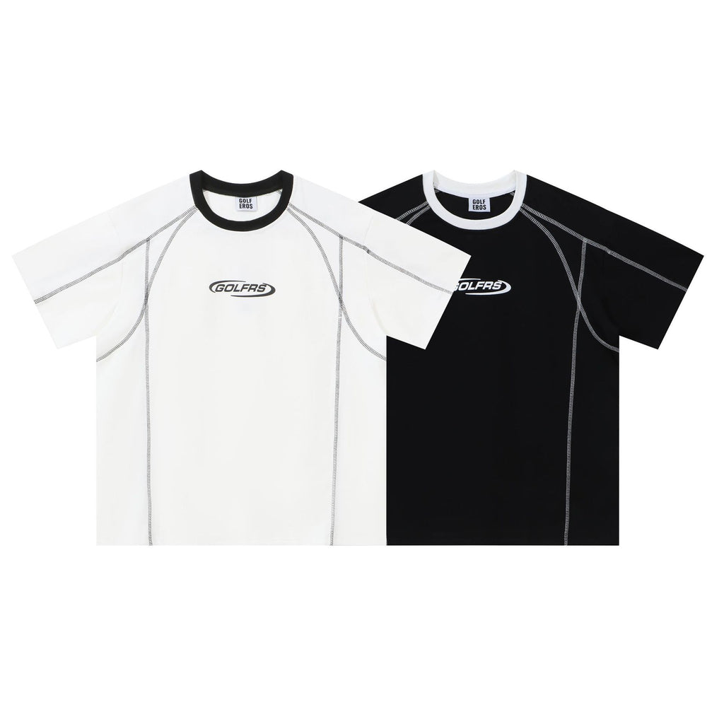 Color Block Topstitching Crew Neck Short Sleeve T-Shirt Men's Loose Printed Half-Sleeve Top