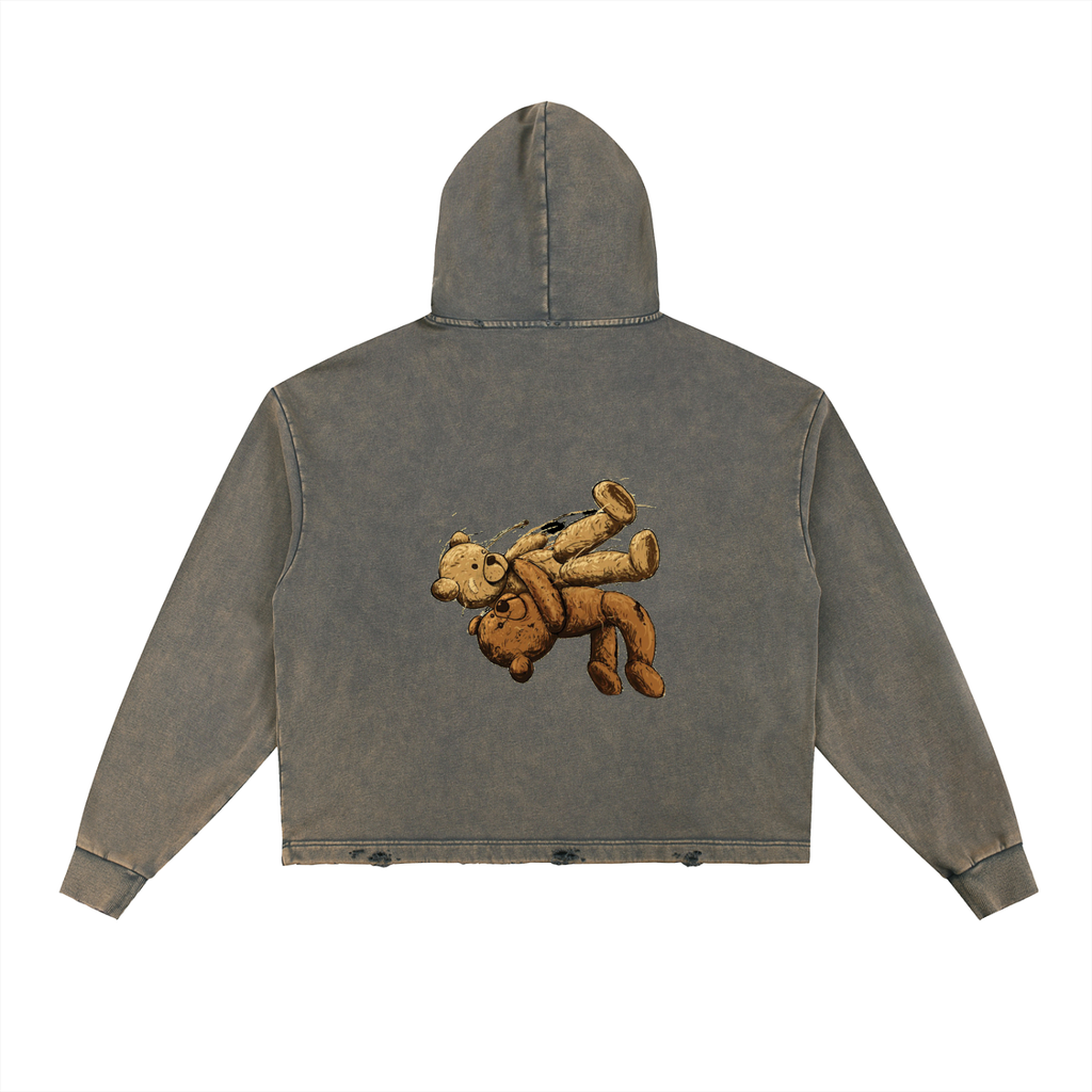 Vintage Washed Frayed-Hem Hoodie