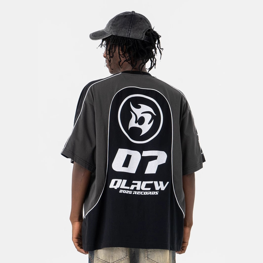 Football Jersey Spliced Letter Print Short Sleeve T-Shirt