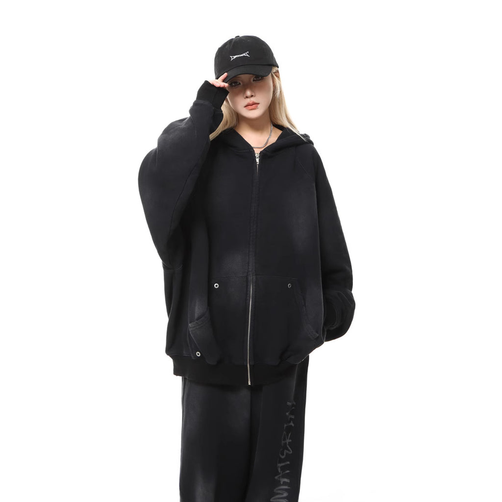 Retro Patchwork Embroidered Washed Distressed Loose Hoodie Zip-Up Sweatshirt for Men and Women,Couple's Lightweight Fleece Jacket