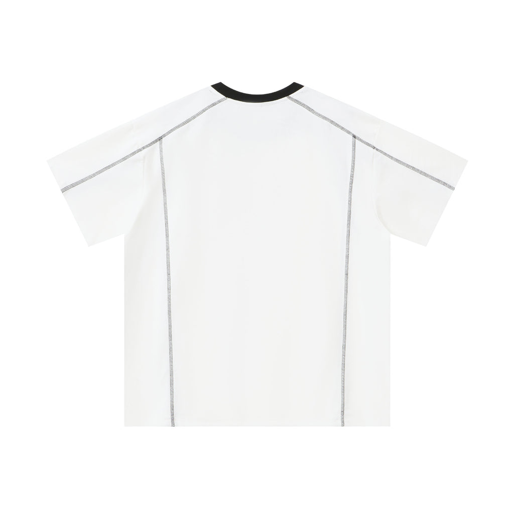 Color Block Topstitching Crew Neck Short Sleeve T-Shirt Men's Loose Printed Half-Sleeve Top