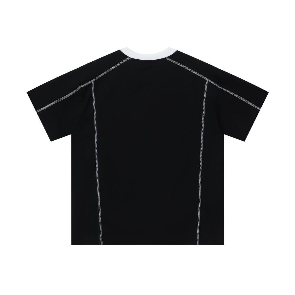 Color Block Topstitching Crew Neck Short Sleeve T-Shirt Men's Loose Printed Half-Sleeve Top