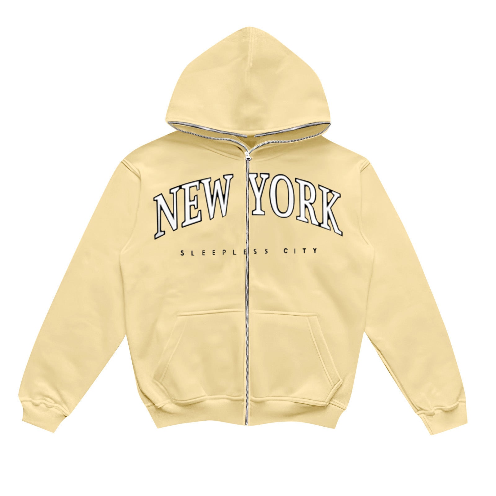 Fleece-lined Zip-up Hoodie with California Style for Men