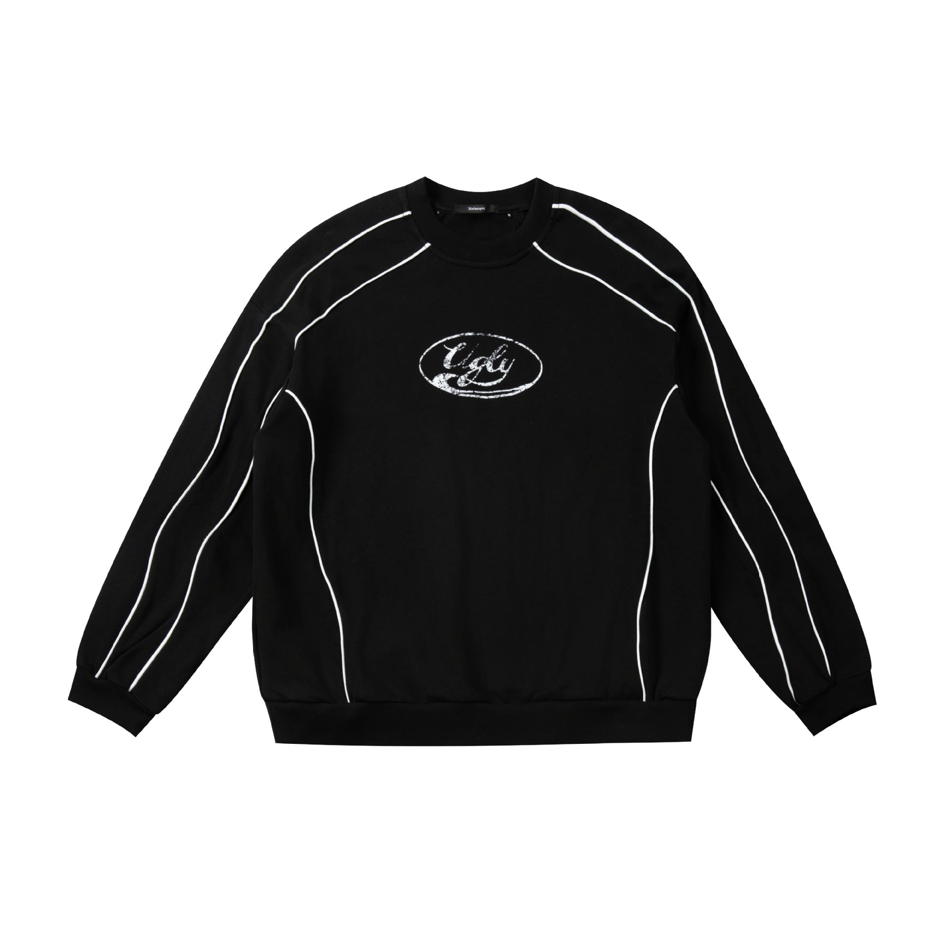 Embroidered Distressed Stitching Loose Round Neck Sweatshirt