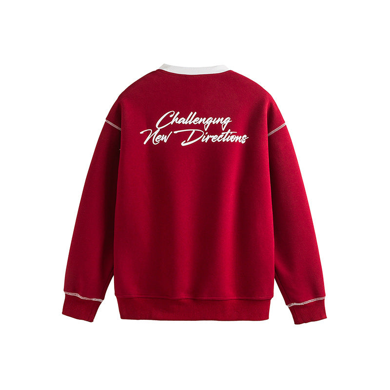 Red Sweatshirt with Embroidered Design for Men