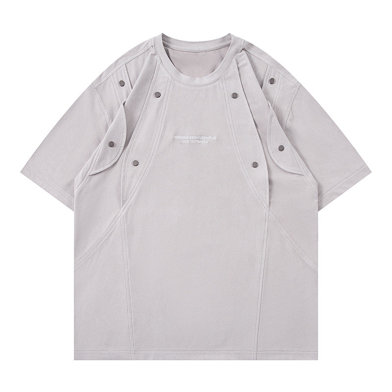 Short Sleeve T-Shirt Men Suede Splicing Loose Fit Tee