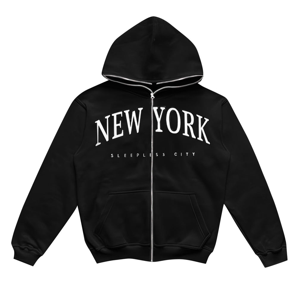 Fleece-lined Zip-up Hoodie with California Style for Men