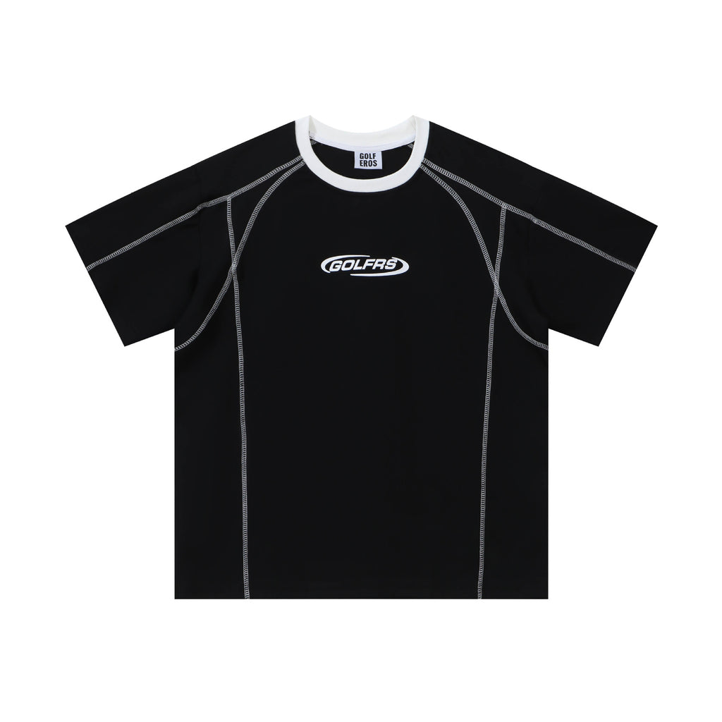 Color Block Topstitching Crew Neck Short Sleeve T-Shirt Men's Loose Printed Half-Sleeve Top