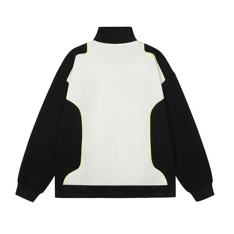 Retro letter printed color blocked racing suit hoodie