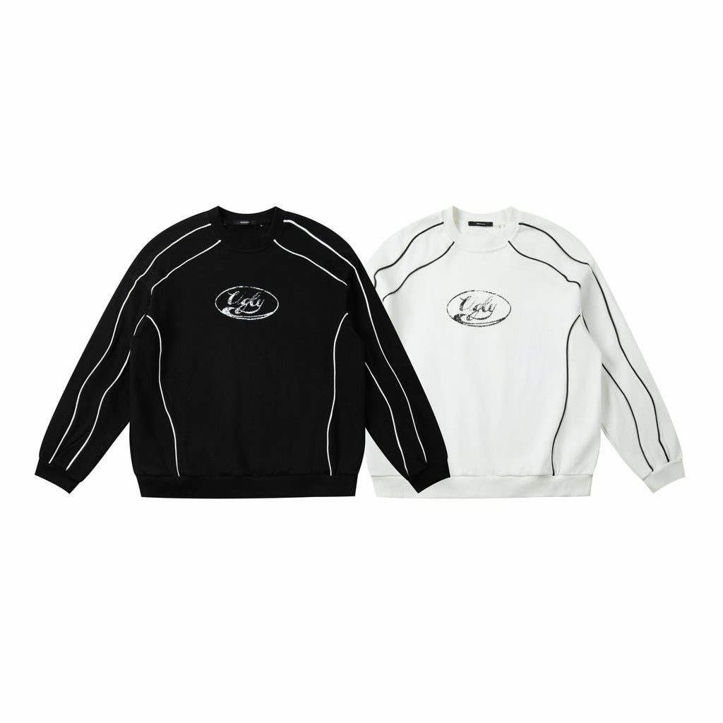 Embroidered Distressed Stitching Loose Round Neck Sweatshirt