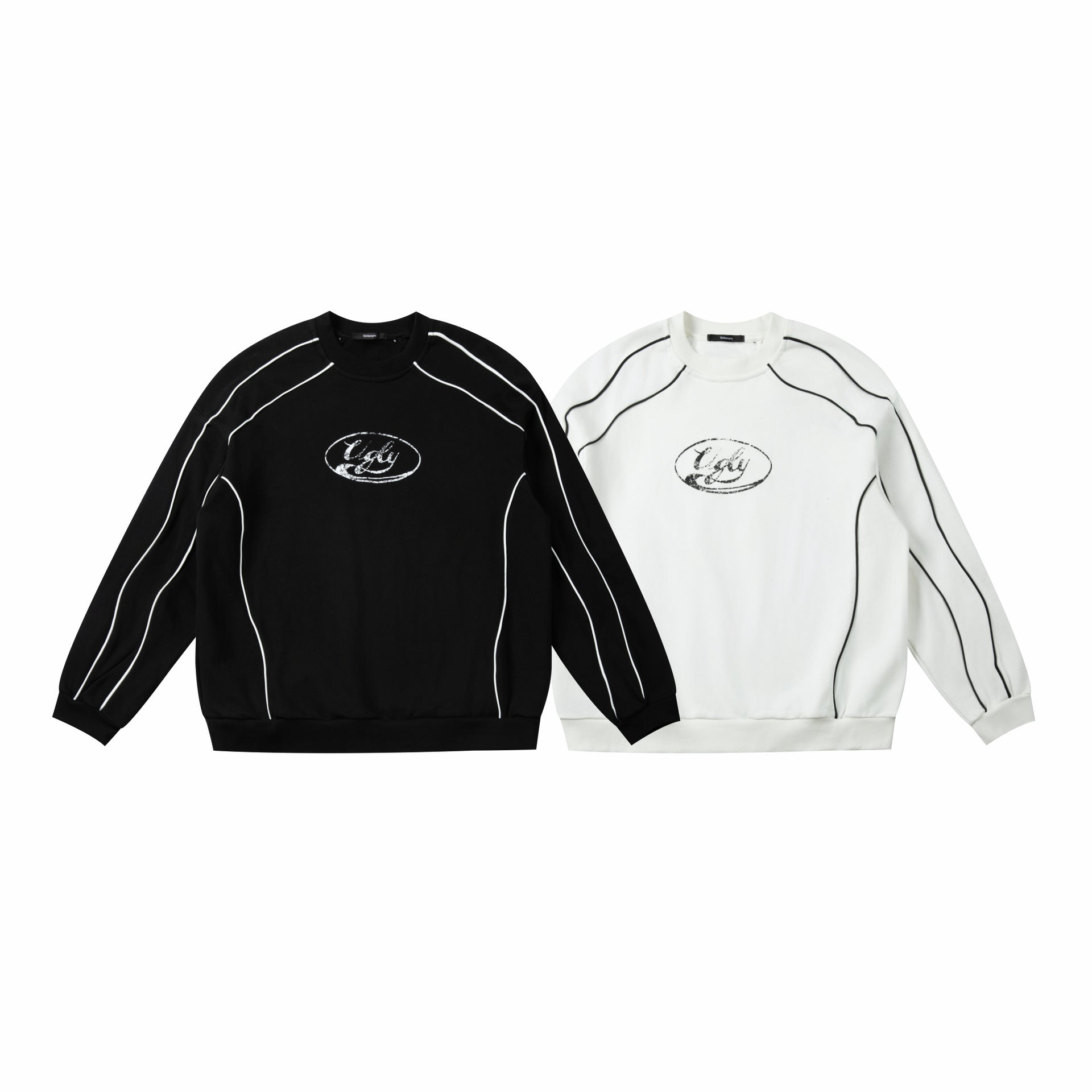 Embroidered Distressed Stitching Loose Round Neck Sweatshirt