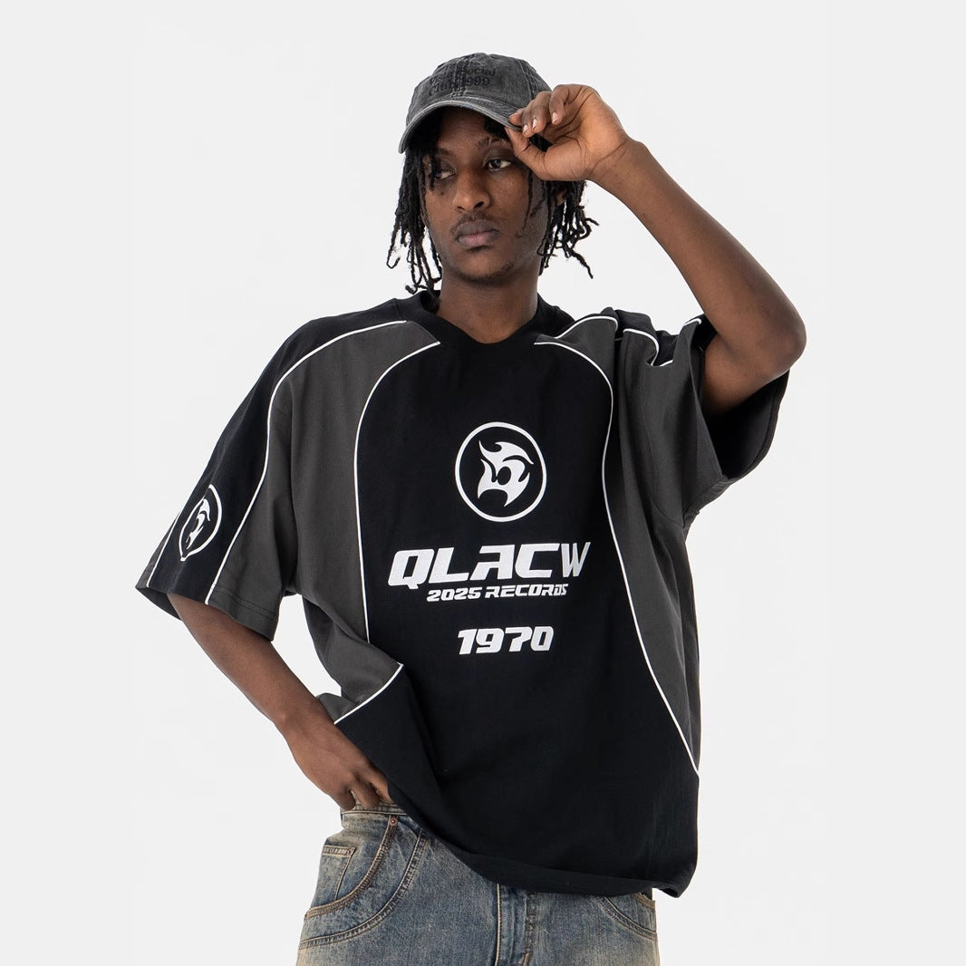 Football Jersey Spliced Letter Print Short Sleeve T-Shirt