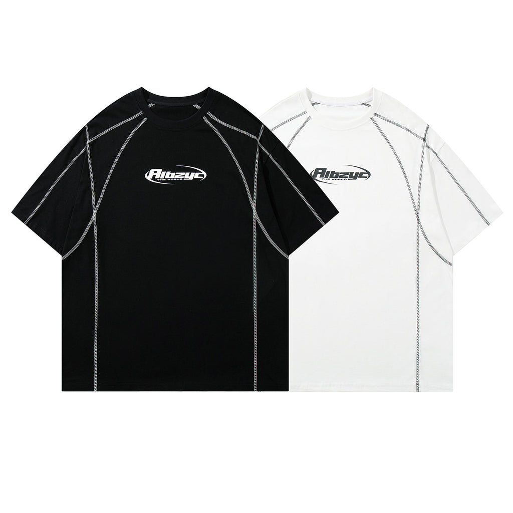 Style Casual Letter Print Short Sleeve T-Shirt Men's Oversize Loose Fit Couple Top