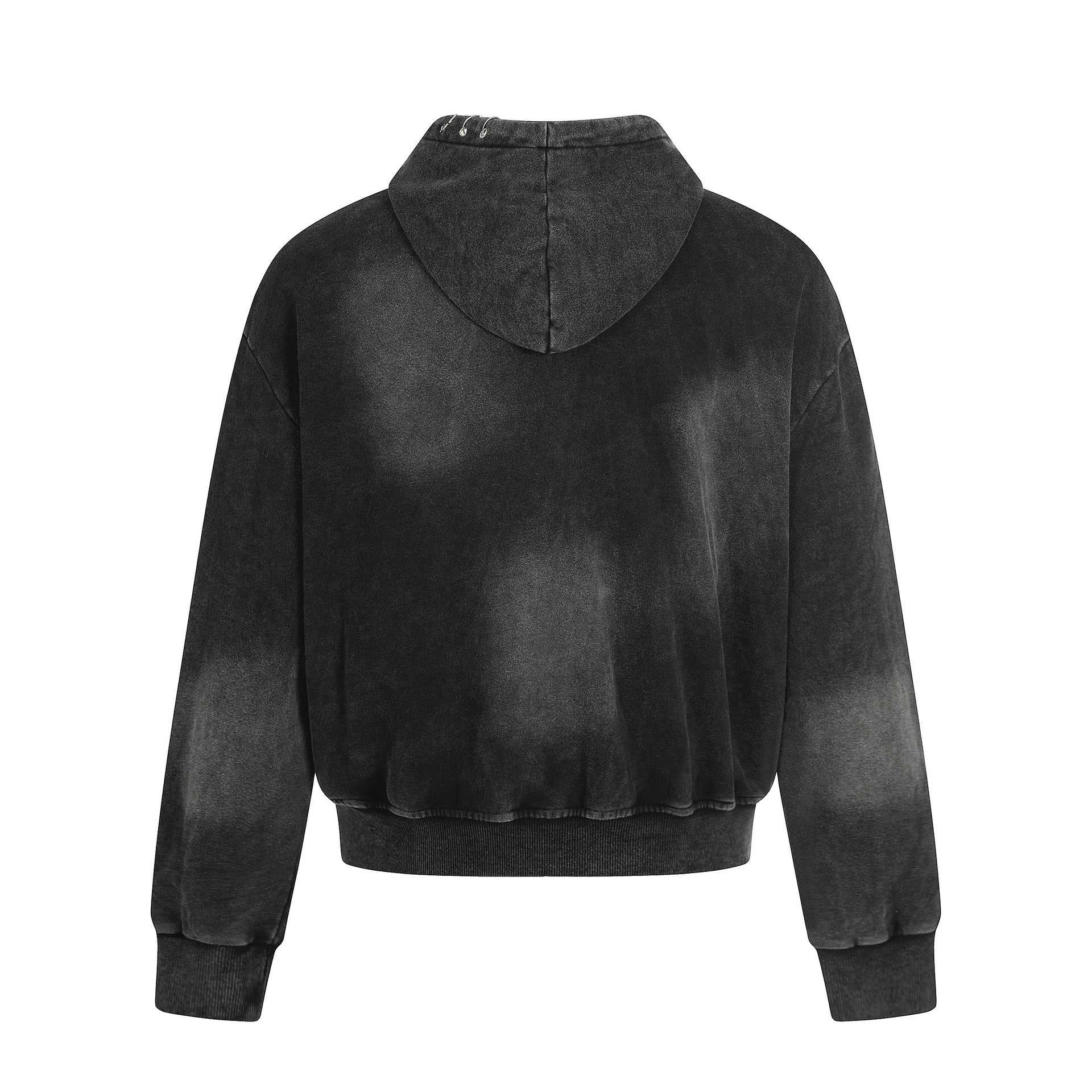 Retro Washed Black Distressed Zip-Up Hoodie for Men and Women, Streetwear Brand Clean Fit Couple Jacket