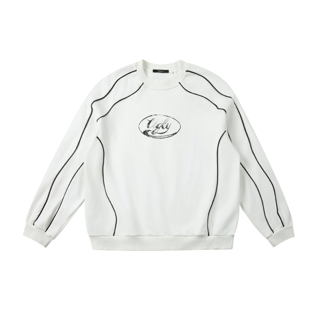 Embroidered Distressed Stitching Loose Round Neck Sweatshirt