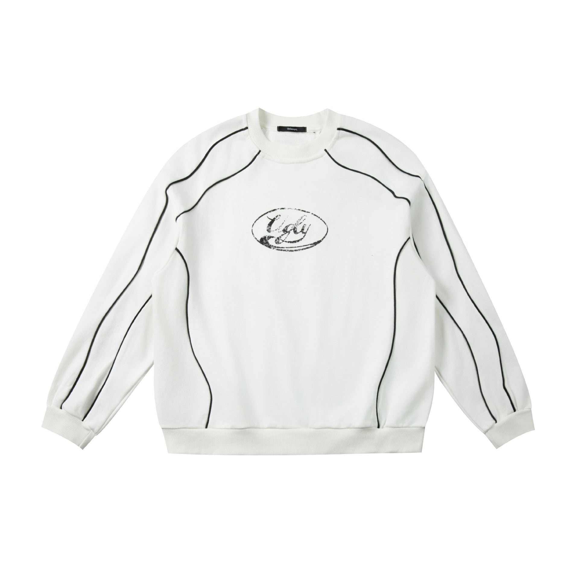 Embroidered Distressed Stitching Loose Round Neck Sweatshirt