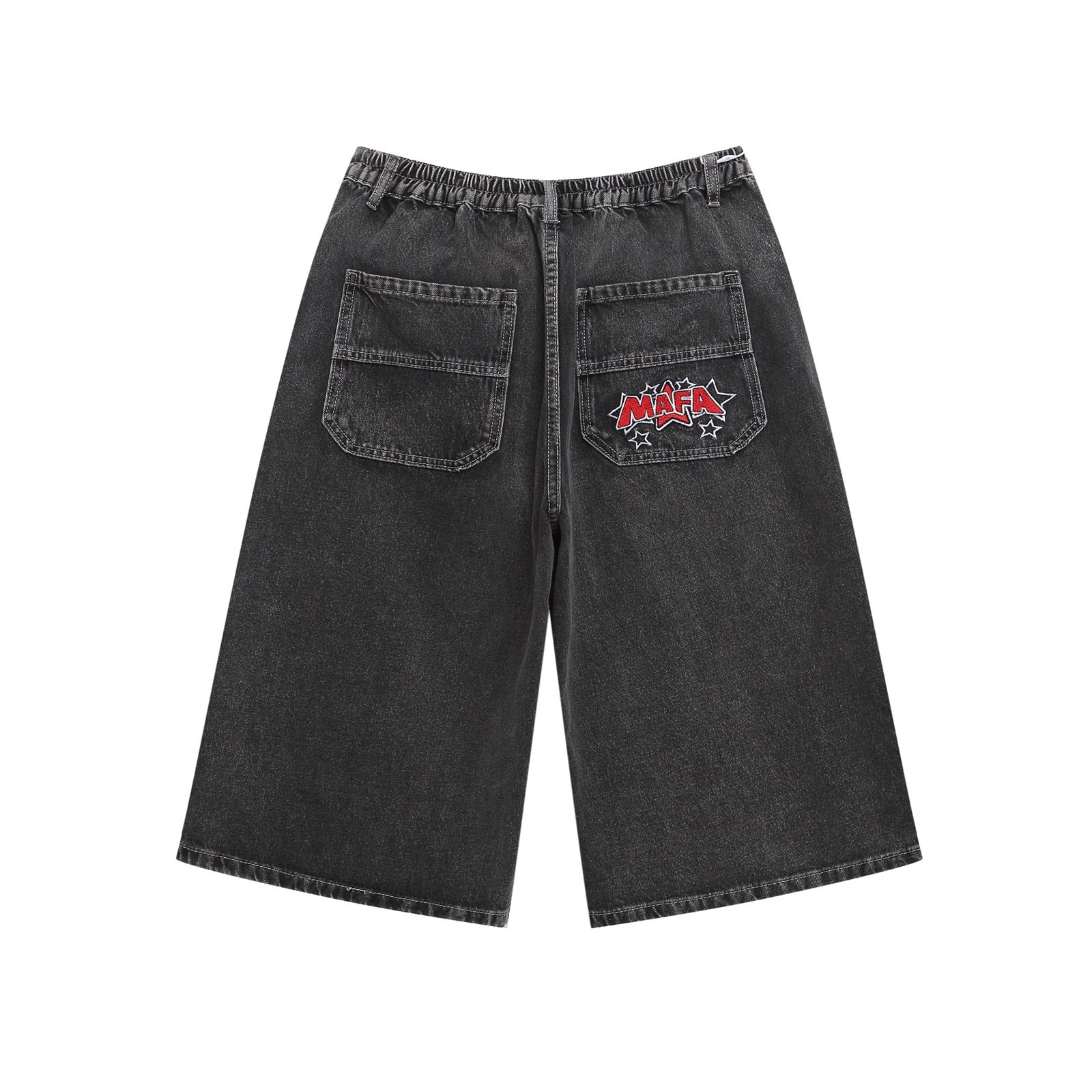 Retro Washed Letter Embroidered Seven-Quarter Denim Pants Men Loose Casual Straight Wide-Leg Mid-Length Trousers