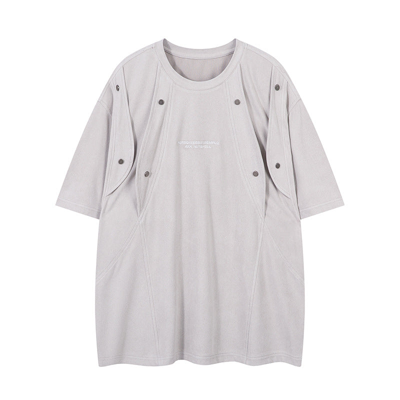 Short Sleeve T-Shirt Men Suede Splicing Loose Fit Tee