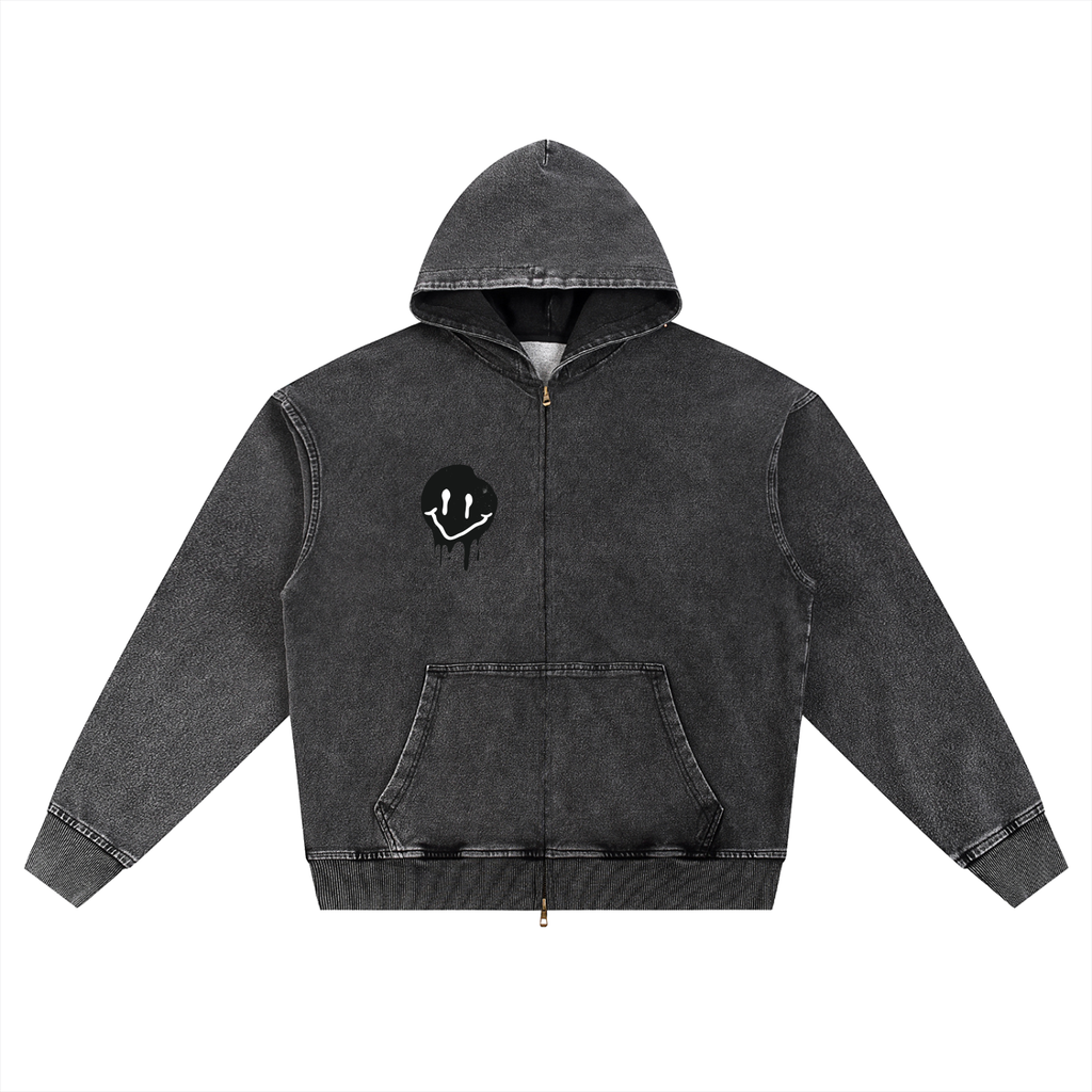 Snow Wash Oversized Zip-Up Hoodie