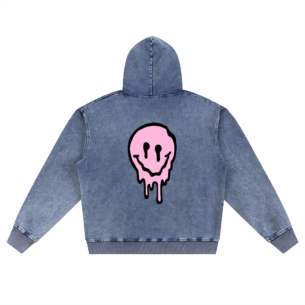 Snow Wash Oversized Zip-Up Hoodie