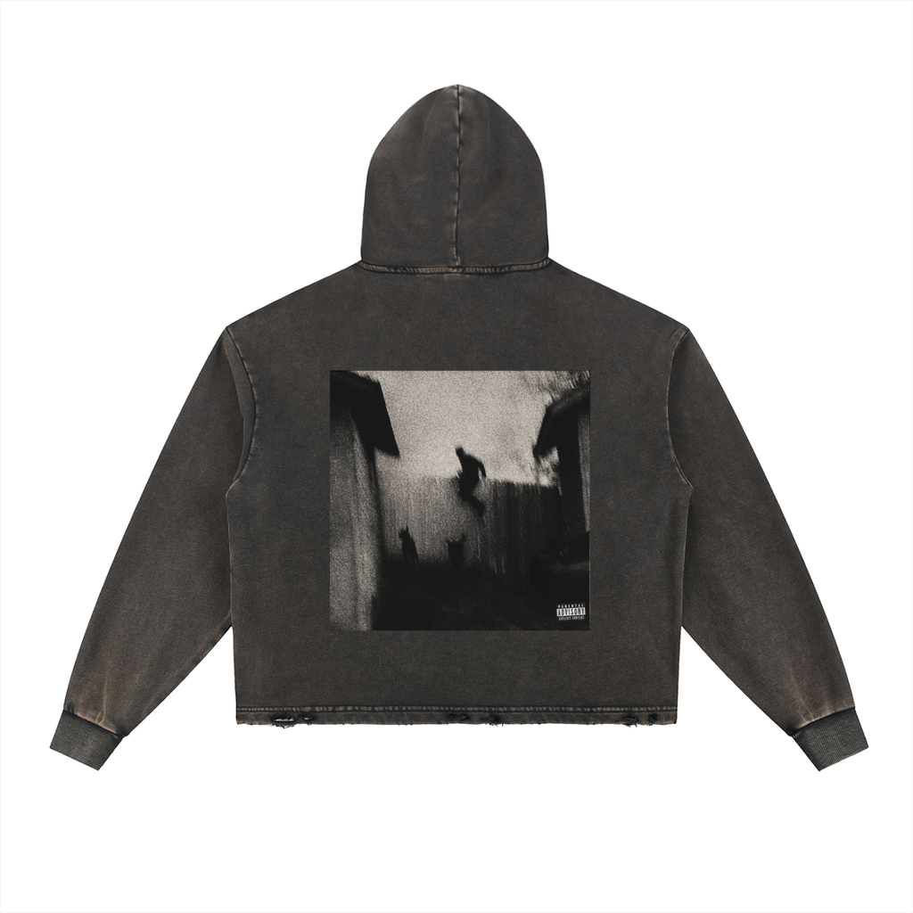 Vintage Washed Frayed-Hem Hoodie